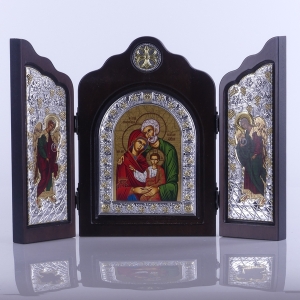 IKONA TRYPTYK  ŚW. RODZINA ZIELONA - KOLOR/SREBRO wym.złożony 17 cm x 24 cm