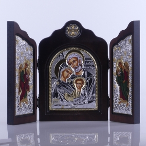 IKONA TRYPTYK ŚW.RODZINA - KOLOR/SREBRO wym.złożony 17 cm x 24 cm
