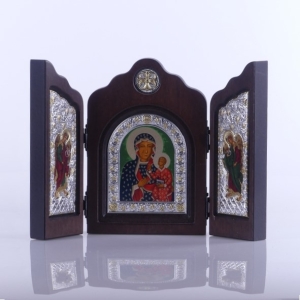 IKONA TRYPTYK  MB CZĘSTOCHOWSKA - KOLOR/SREBRO wym.złożony 12x17,5 cm