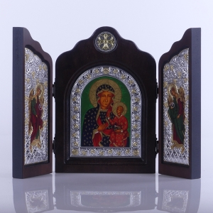 IKONA TRYPTYK  MB CZĘSTOCHOWSKA - KOLOR/SREBRO wym.złożony 17 cm x 24 cm