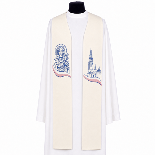 STUŁA HAFTOWANA ECRU MARYJNA MB CZĘSTOCHOWSKA/JASNA GÓRA