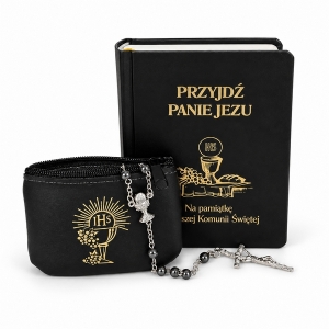 !ZESTAW KOMUNIJNY: RÓŻANIEC + MODLITEWNIK CZARNY + ETUI