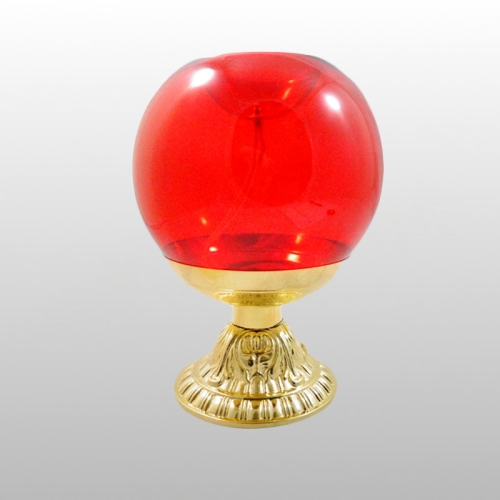 LAMPA OLIWNA KULA SZKLANA CZERWONA NA STOPIE śr. 16 cm x wys. 21 cm