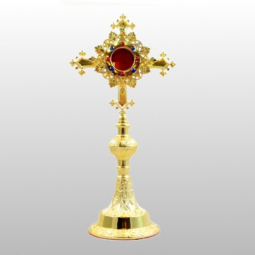 RELIKWIARZ KRZYŻ KAMIENIE, WYS. 27CM, MOSIĄDZ
