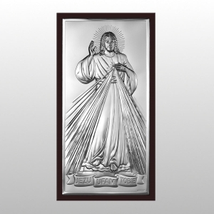 OBRAZEK JEZUS MIŁOSIERNY 10x19 CM SREBRO NA DREWNIE