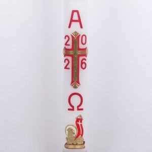 PASCHAŁ 2A 8.5/100cm  5KG BIAŁY, KRZYŻ ZŁOTY , WACHLARZ NA KOŃCACH, CZERWONA LAMÓWKA + BARAN ZŁOTY