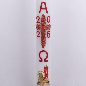 PASCHAŁ 2A 8.5/100cm  5KG BIAŁY, KRZYŻ JODEŁKA, ZŁOTE WZORKI + BARAN ZŁOTY