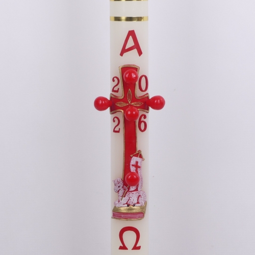 PASCHAŁ 4A 7/100cm 3,5KG BIAŁY, BARANEK NA KSIĘDZE WPISANY W KRZYŻ, ZŁOTE PŁATKI