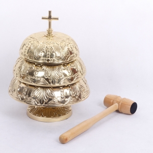 GONG MOSIĘŻNY POTRÓJNY ZDOBIONY Z MŁOTKIEM WYS. 36 CM