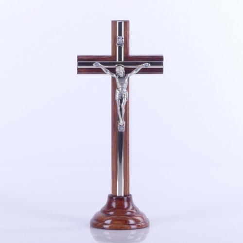KRZYŻ STOJĄCY CIEMNE DREWNO Z LISTWĄ 21cm