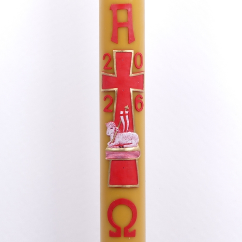 PASCHAŁ 1A 10/115cm 8,5 KG WOSK, BARANEK NA KSIĘDZE WPISANY W KRZYŻ SZEROKI