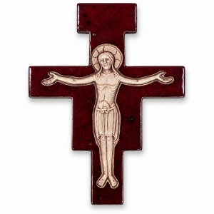 KRZYŻ CERAMICZNY SZKLIWIONY 24/18cm - SAN DAMIANO - MIX KOLORÓW