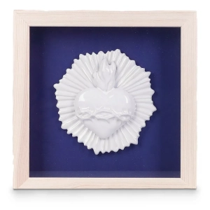 SERCE CERAMICZNE (BIAŁE) W RAMCE 22x22cm JASNA RAMKA - SOSNA