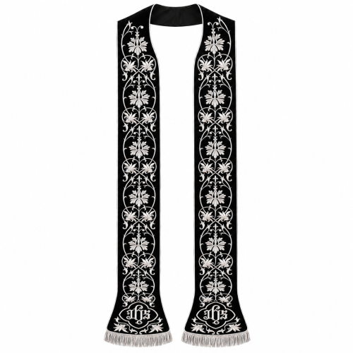 Czarna stuła liturgiczna ze srebrnym haftem 49039_1 v2.png